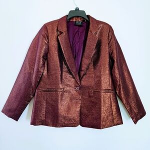 NWOT Joan Rivers Red Carpet Label Metallic Rose Gold & Burgundy Blazer Size L